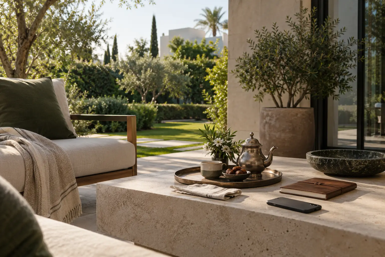Terrasse privée à Rabat préparée pour un moment calme